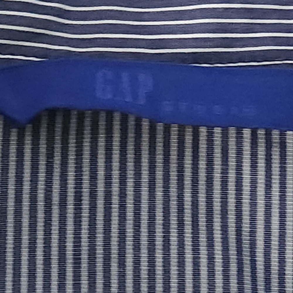 GAP Womens Large Cropped Pinstripe Shirt Navy Blue Office Siren Quiet Luxury 100 - Picture 5 of 9